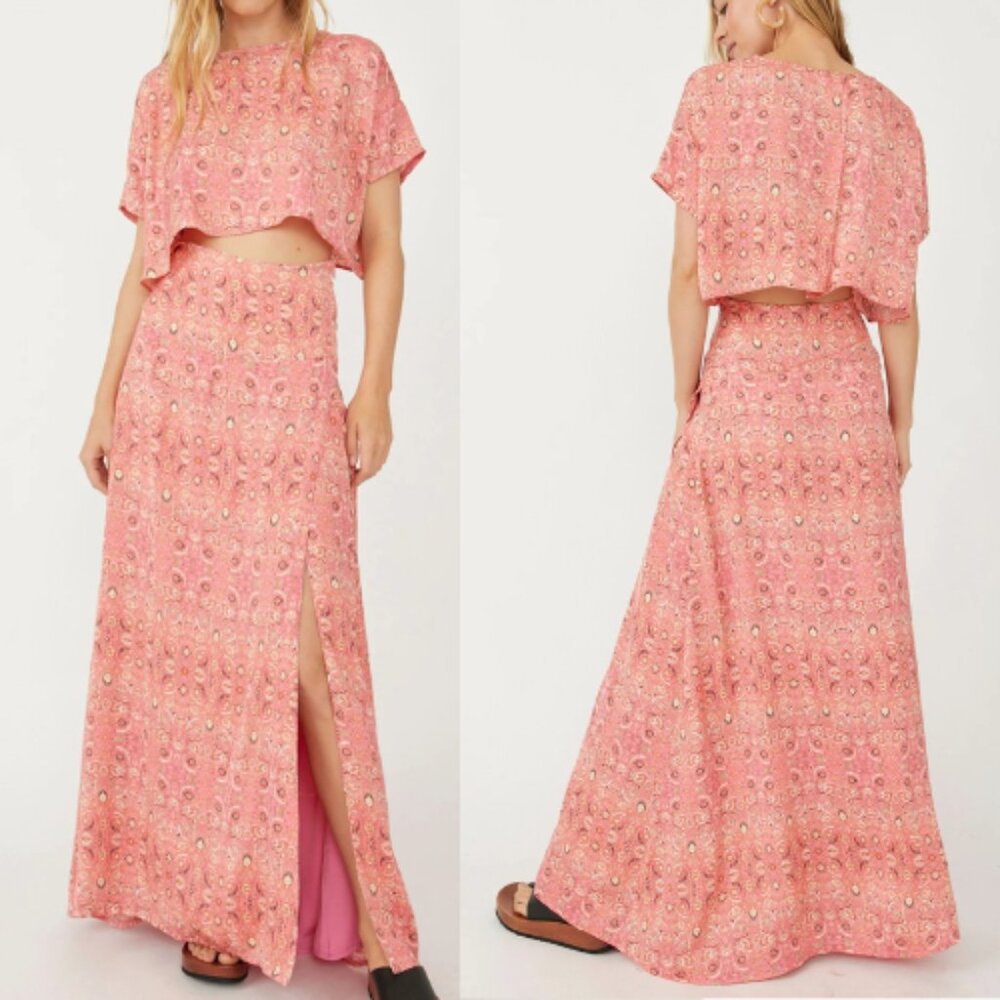 Free People Pink Printed Two-Piece skirt set size 8
